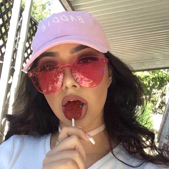 Cat Eye Round Sunglasses Designer Rimless PINK - Picture 3 of 5